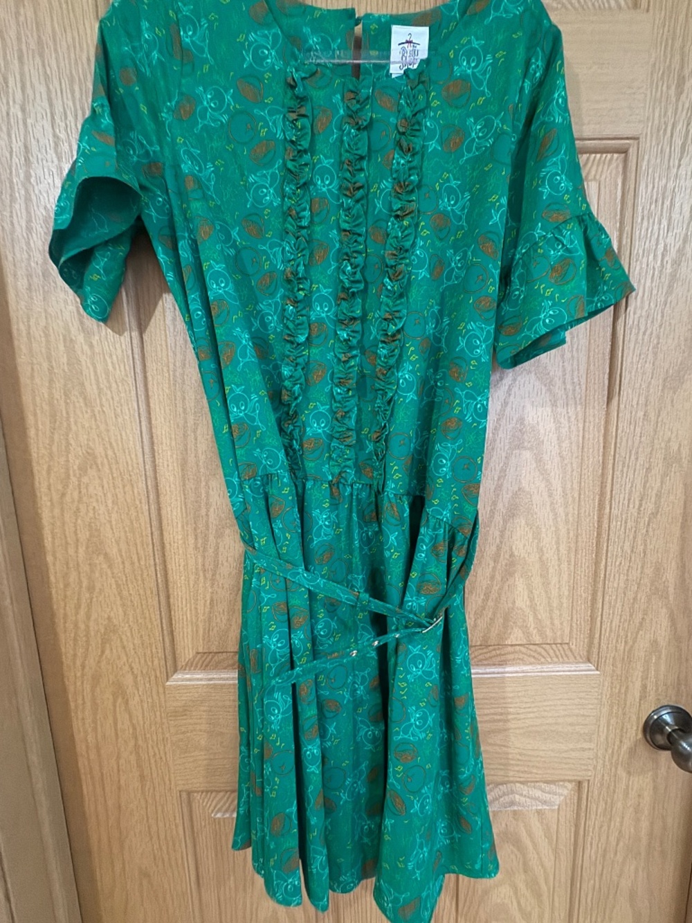 NWT Disney Parks The Dress Shop Orange Bird Belted Ruffle Dress Green -m
